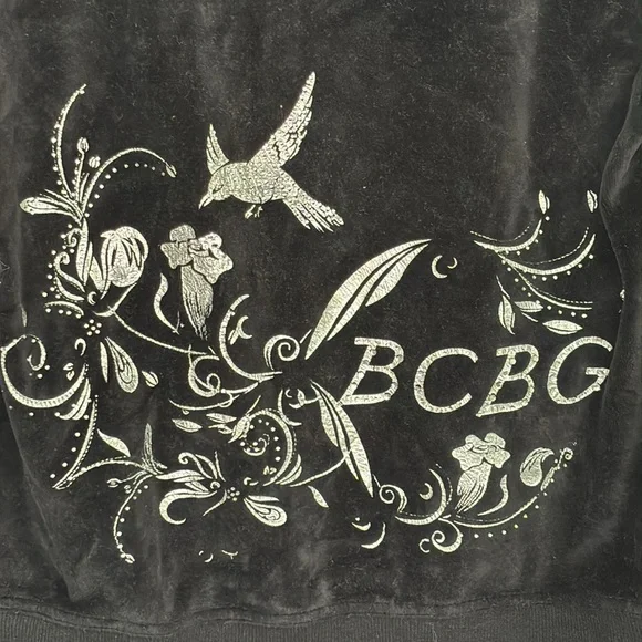 BCBG Y2K black velvet zip up hoodie rhinestone embellished size Medium birds - Picture 3 of 11